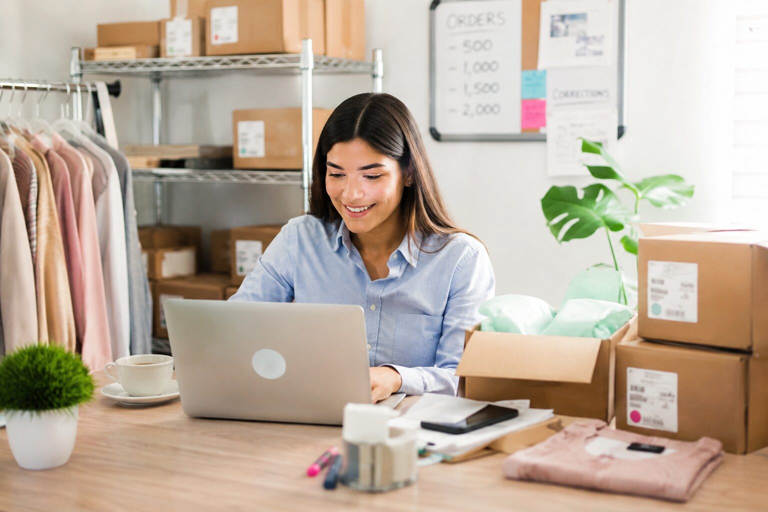 Aspiring e-commerce entrepreneur building an online retail business from home with products ready for sale and fulfillment.
